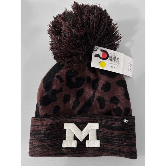 47 Michigan Wolverines Brown Rosette Cuff Women's Knit Hat Beanie - Picture 2 of 5